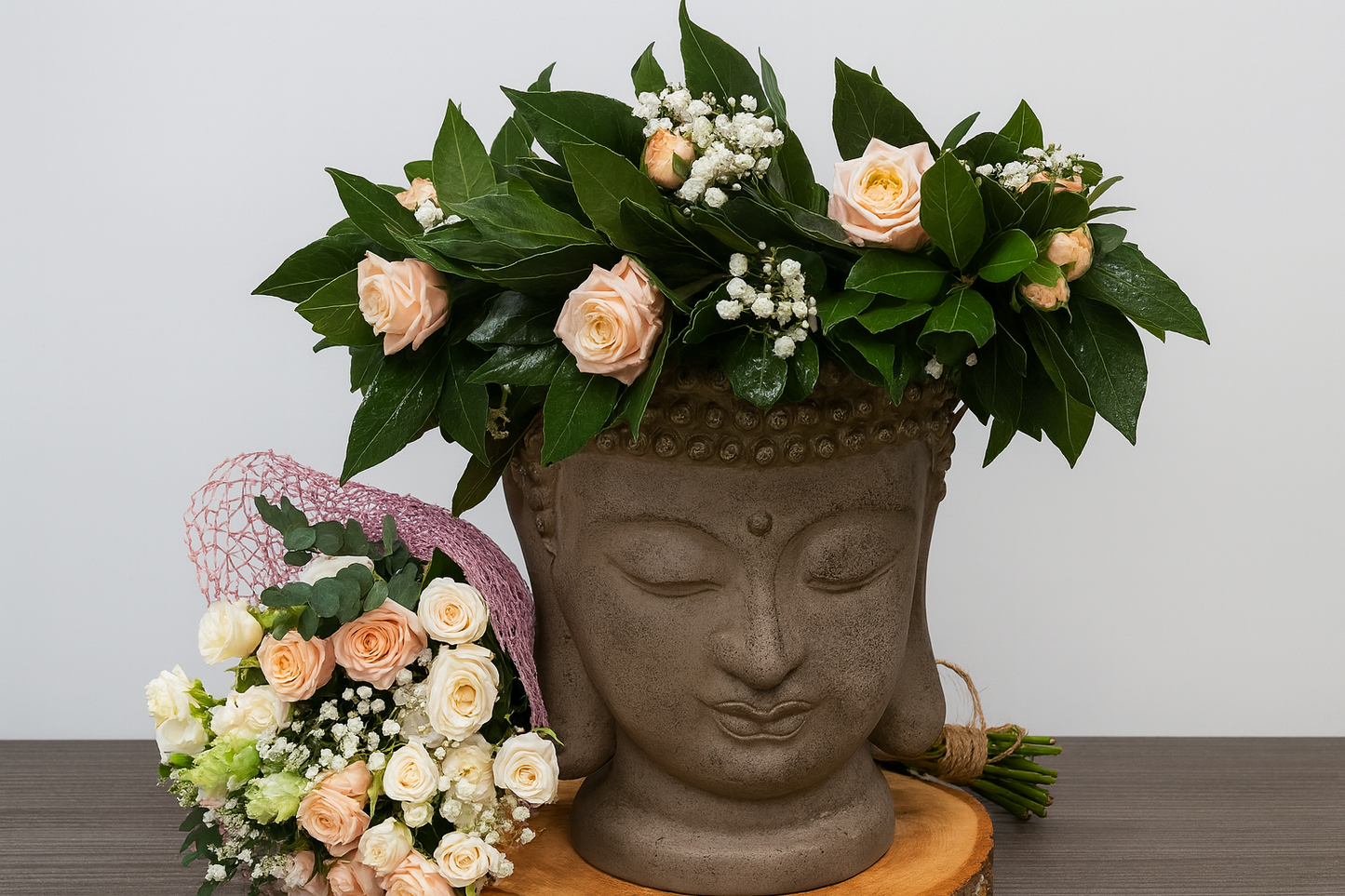 Coroncina di laurea rosa con roselline a grappolo, velo da sposa e bouquet coordinato opzionale, elegante e raffinata, adattabile alla circonferenza della testa.